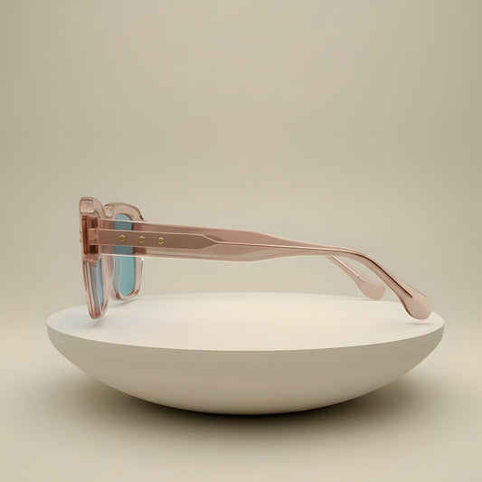Rose Quartz Colored Translucent Square Optical Frames – Handcrafted Bold Acetate Eyewear