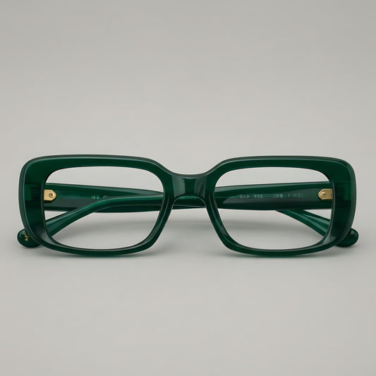 Deep Emerald Green Sculpted Square Optical Frames – Bold Handcrafted Acetate Eyewear