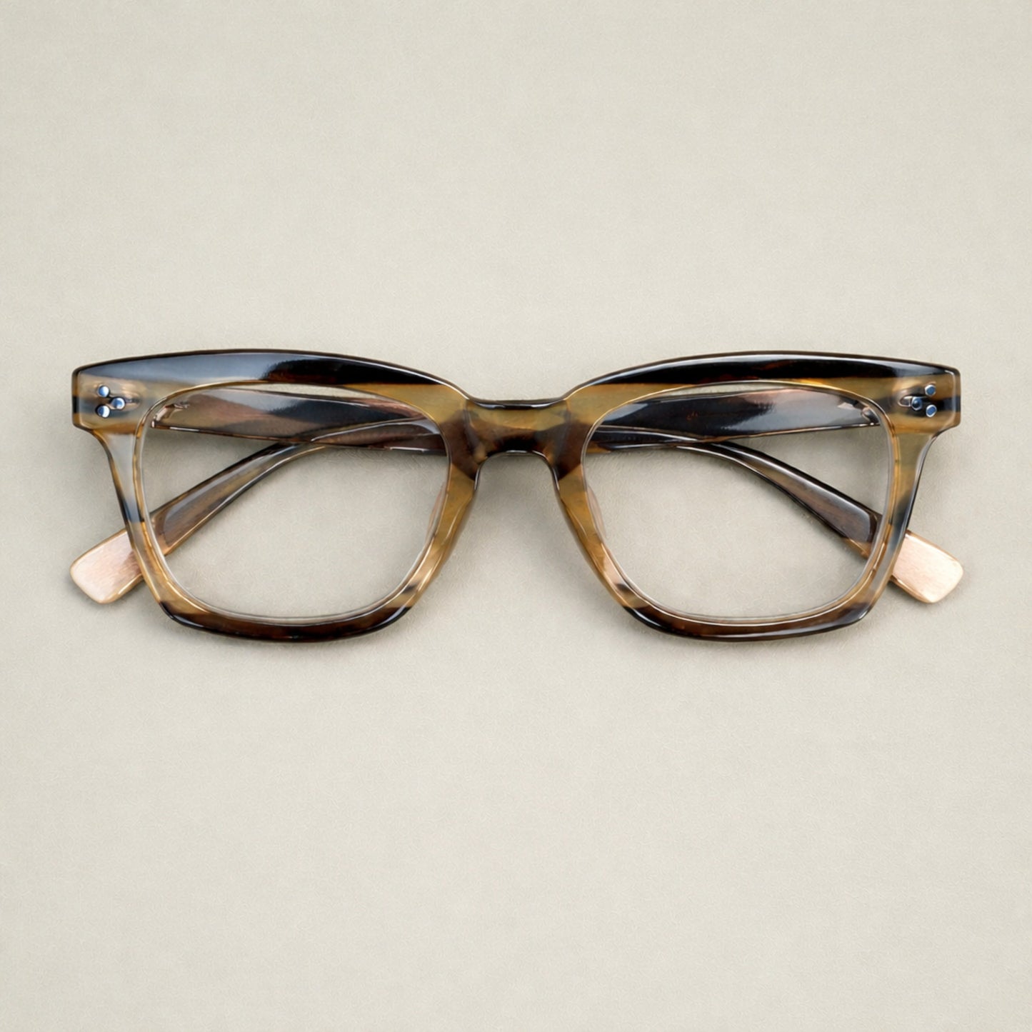 Product Title Artisan Amber-Tipped Havana Frames — Classic Sculpted Rectangular Eyewear