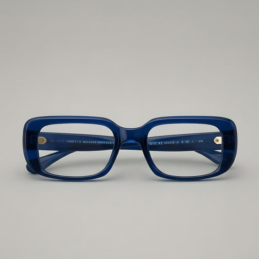Navy Blue Sculpted Square Optical Frames – Bold Handcrafted Acetate Eyewear
