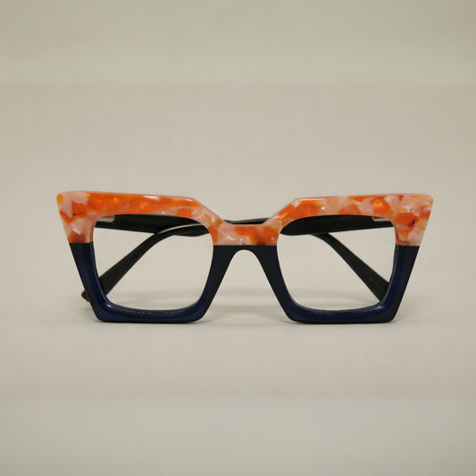 Artisan Monolith Amber & Azure Duo Frames — Sculpted Two-Tone Geometric Eyewear