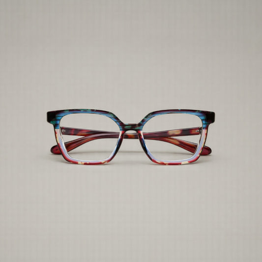 Artisan Monolith Prism Mosaic Frames — Sculpted Multi-Tone Geometric Eyewear