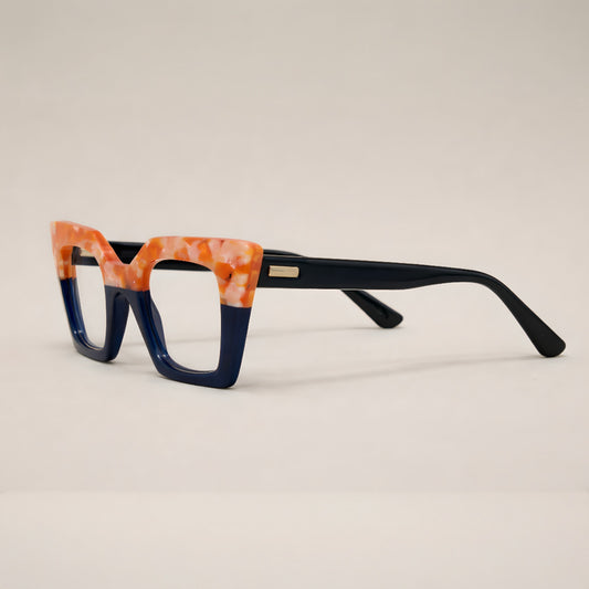 Artisan Monolith Amber & Azure Duo Frames — Sculpted Two-Tone Geometric Eyewear