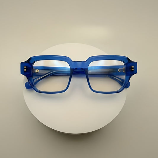 Ocean Translucent Square Optical Frames – Bold Handcrafted Acetate Eyewear in Deep Blue
