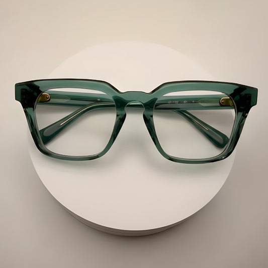 Emerald Translucent Square Optical Frames – Bold Handcrafted Acetate Eyewear in Forest Green