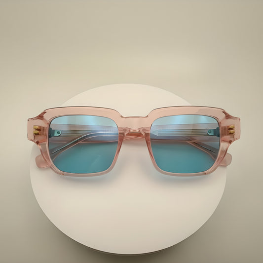 Rose Quartz Colored Translucent Square Optical Frames – Handcrafted Bold Acetate Eyewear